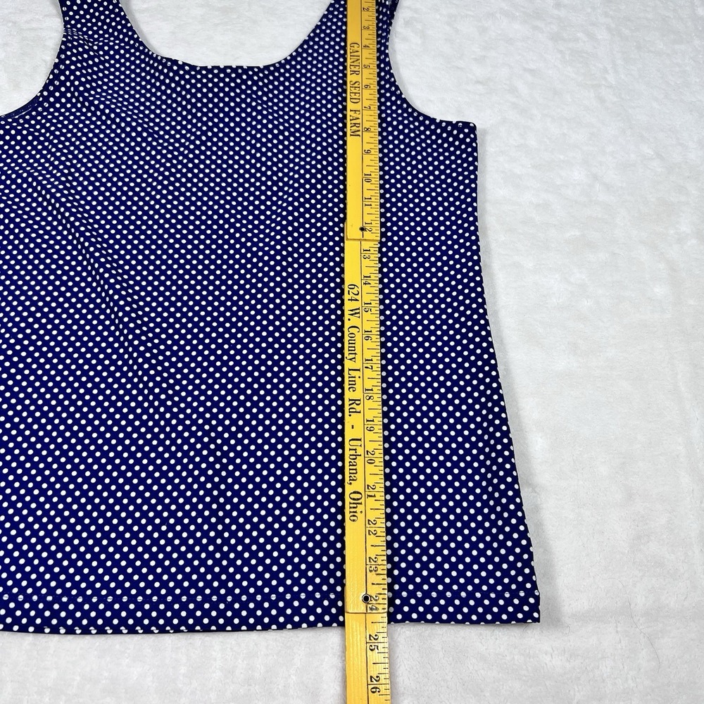 CHICO'S Sz 2=12/14 Large Tank Top Shirt Blouse Blue White‎ Polka Dots Nylon - Picture 7 of 7